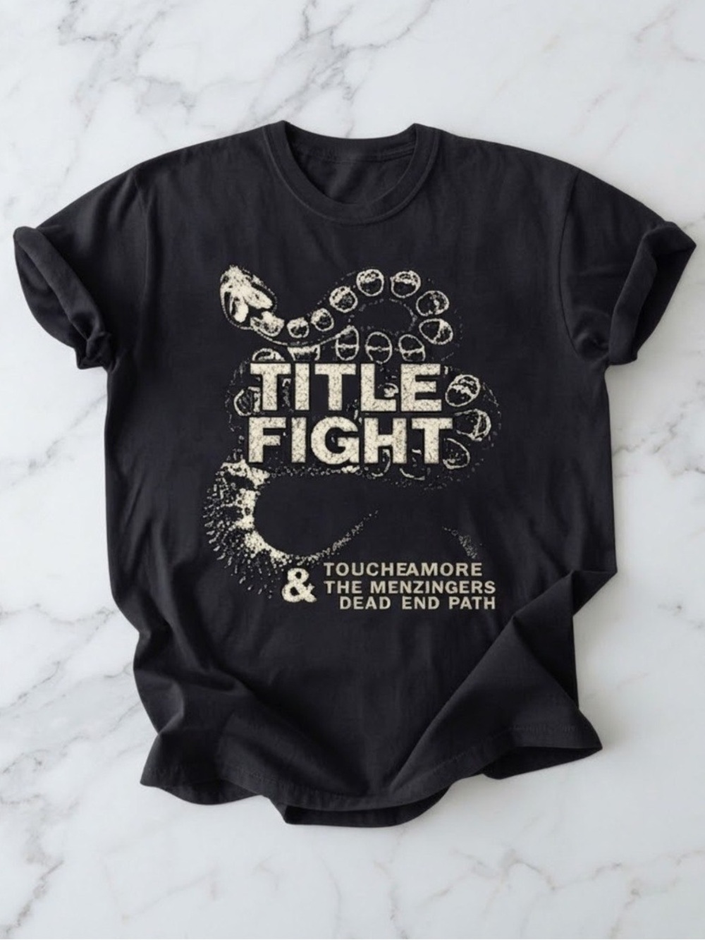 Gildan Black "Title Fight" Band Graphic Tee with Cream Print
